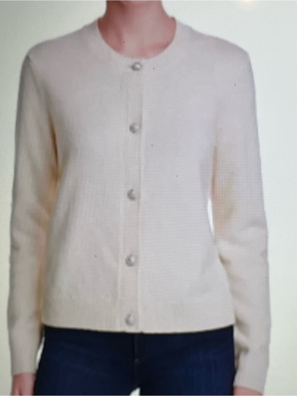 Tory Burch Cream Crystal-Button Knit Cardigan Wool Preppy L - Picture 2 of 11